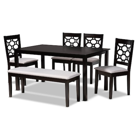 Baxton Studio Gabriel Grey Upholstered and Dark Brown Wood 6-Piece Dining Set 171-10949-10915-10519